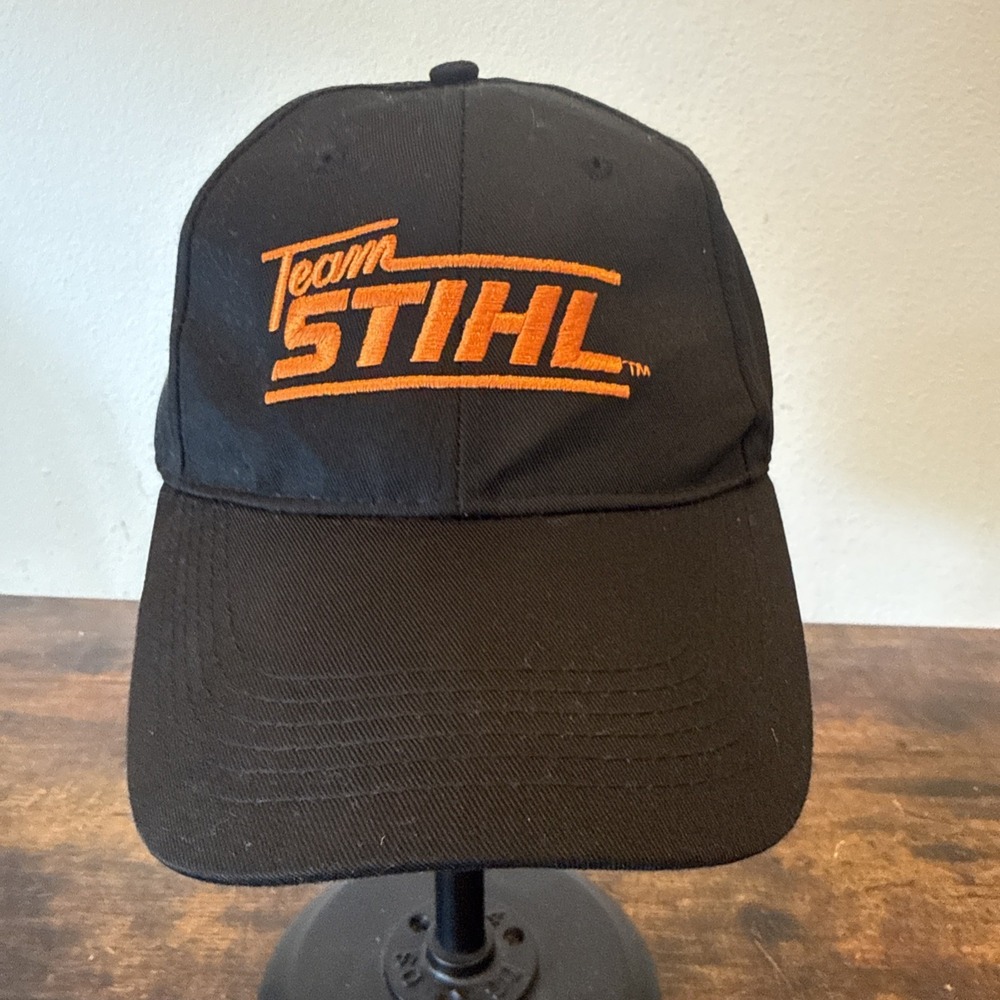 Team Stihl Chainsaw Hat Black Embroidered Adjustable One Size 840216 NEW